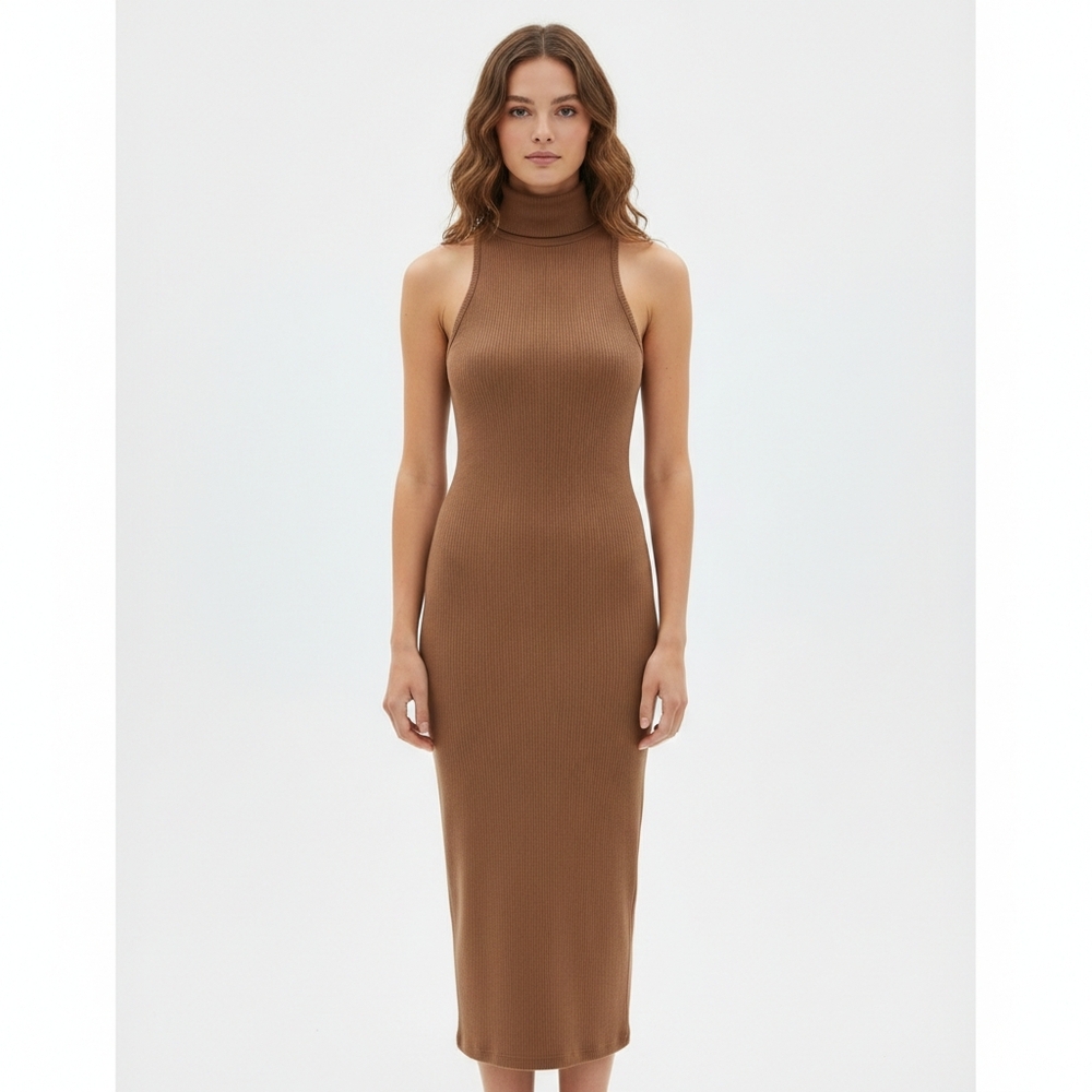 NWT Zara Sleeveless Ribbed Turtleneck Midi Dress